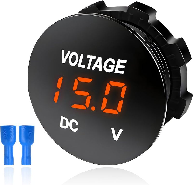 FSTURIOS DC 12V 24 V Voltmeter Gauge, Car LED Digital Display Round Panel Voltage Gauge Meter, Waterproof Mini Volt Tester Battery Monitor Indicator for Car Truck Marine Boat (Orange) - Image 1